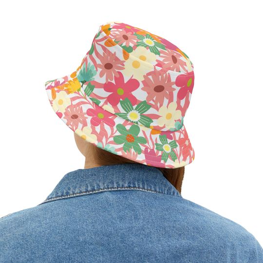 BOHO Floral Bucket Hat (AOP), Spring Summer Hat, all over wildflower print hat, Pastel flowers Sun Hat