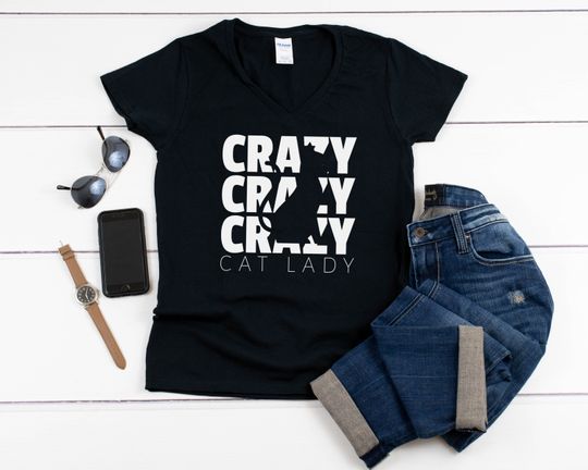 Womens V-neck - Crazy Cat Lady # Shirt - Funny Cat Shirt, Cat Lover Gifts, Loves Cats Tshirt, Cat Person Tshirt, Loves Cats Gifts, Cat Lover