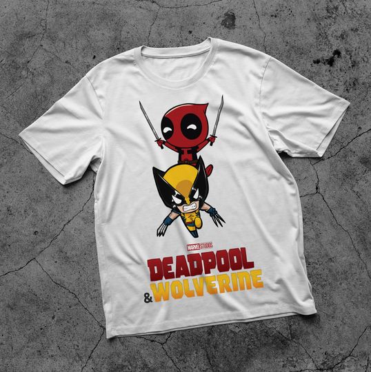 DEADPOOL Wolverine Chibi Unisex short sleeves heavy cotton shirt multiple colors full sizes S-5XL shirt