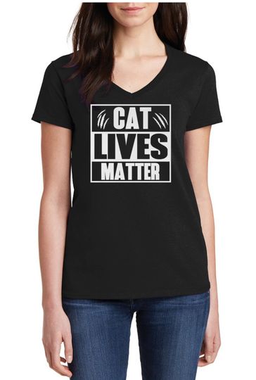 Womens V-neck - Cat Lives Matter #2 T Shirt - Black Cat Shirt, Cute Cat Shirt, Funny Black Cat Tee, Funny Cat Shirt, Funny Cat Tee Gift