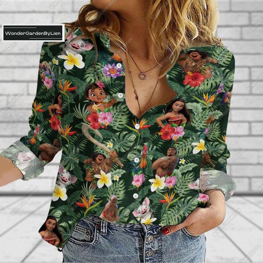 Moana Women Blouses Shirt, Disney Moana Shirt, Moana Characters Shirts, Moana Linen Hawaiian Shirt, Moana Family Shirt, Moana Shirt, Mother Gif