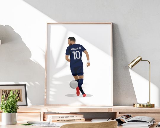 Neymar Jr Wall Art, Football Wall Art, Handdrawn Neymar Junior Poster, Soccer Illustration, Soccer Themed Teen Room Decorations