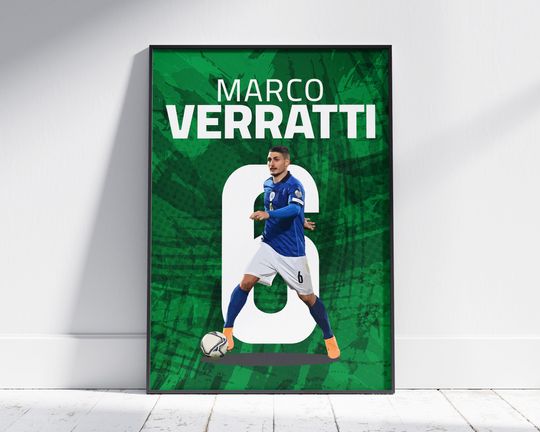 Marco Verratti Print, Gifts for Boyfriend, Midfielder of Italy National Soccer Team