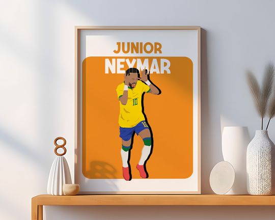 Hand Drawn Soccer Poster, Kids Room Decoration, Brazilian Soccer Star, Neymar Soccer Print