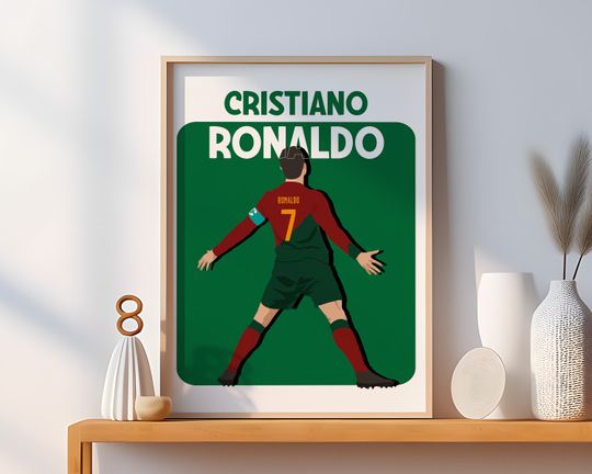 Hand Drawn Soccer Wall Art, Cristiano Ronaldo Drawing, Kids Room Decoration, Portuguese Soccer GOAT, CR7 Football Wall Art