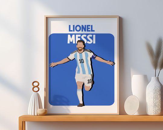 Hand Drawn Football Wall Art, Lionel Messi Drawing, Kids Room Decoration, Argentine Soccer GOAT, Messi Football Wall Art