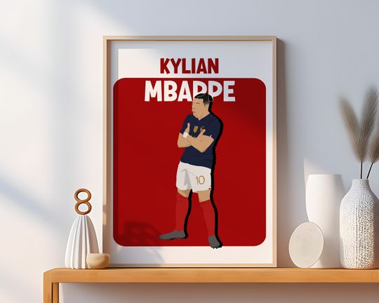Hand Drawn Soccer Art Poster, Kylian Mbappe Drawing, Kids Room Decoration, French Soccer Star, Mbappe Soccer Print
