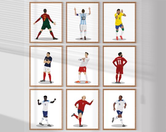 Football Players Drawings Bundle, Messi, Ronaldo, Lewandowski, Neymar, Mbappe, Haaland, Salah, Sterling, Saka