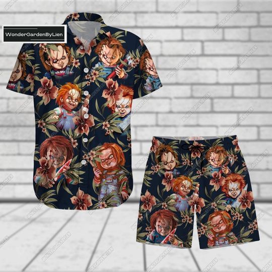 Halloween Shirt, Chucky Hawaii Shirt Short Set, Chucky Child's Play Shirt, Chucky Movie Man Short, Chucky The Series Button Shirt