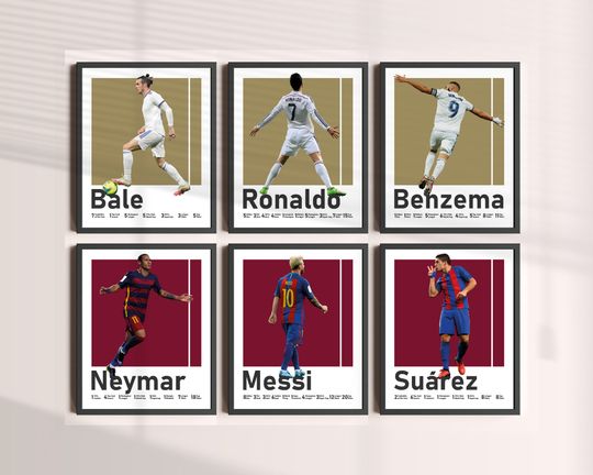 Football Stars Posters Bundle, Messi Neymar Suarez, Ronaldo Bale Benzema, Messi Ronaldo Decor, Christmas Soccer