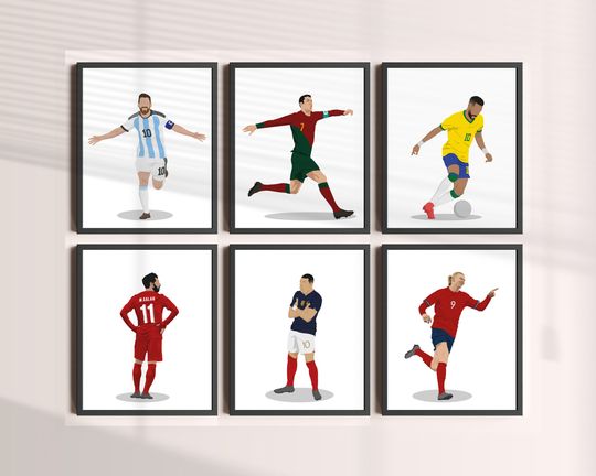 Football Stars Posters Bundle, Ronaldo Messi Neymar Haaland Salah Mbappe