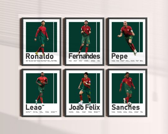 Portuguese National Footballers Posters Bundle, Ronaldo Pepe Felix, Bruno Fernandes, Leao, Renato Sanches