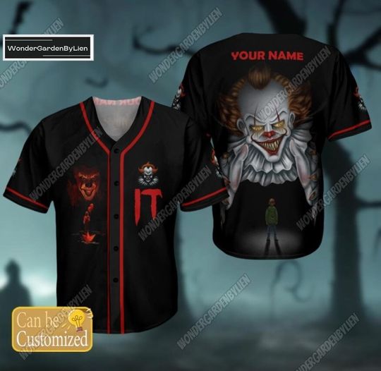 Halloween Shirt, Pennywise Baseball Jersey, Pennywise Horror Movie Baseball Shirt, Scary Movie Jersey Team, IT Red Balloon Clown Shirt