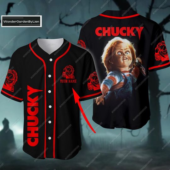Halloween Gift, Personalized Chucky Baseball Jersey, Chucky Horror Baseball Shirt, Chucky Scary Movie Jersey Team, Chucky Lover Gift