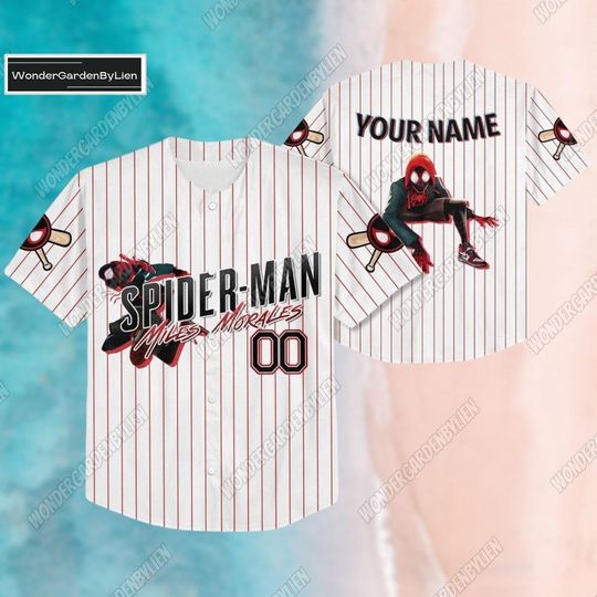 Spider-Man Shirt, Spiderverse T-Shirt, Miles Morales Jersey, Personalized Text Spiderman Baseball Shirt, Spider Man Hero Button Shirt