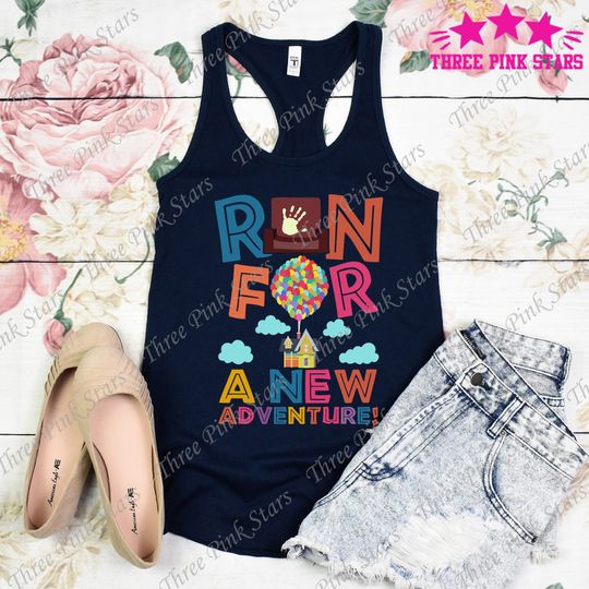 Pixar Up Running Tank Top, Balloons Race Tank, Run for a New Adventure, Springtime Surprise Weekend Tank E5029