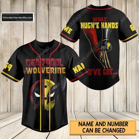 Personalize Deadpool And Wolverine Baseball Jersey, Deadpool Jersey Men, Superhero Deadpool Wolverine Shirt, What Hugh'e Hands Baseball