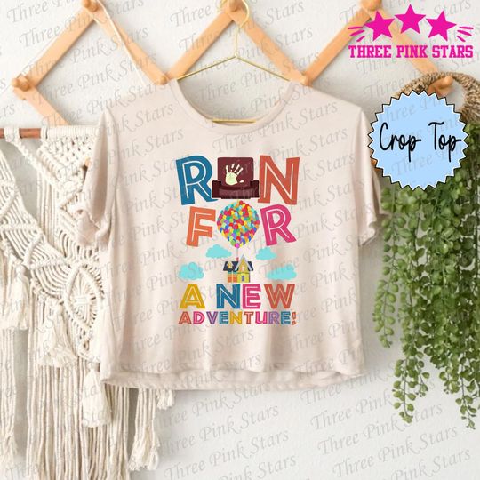 Pixar Up Running Crop Top, Balloons Race Crop Tee, Run for a New Adventure E5029
