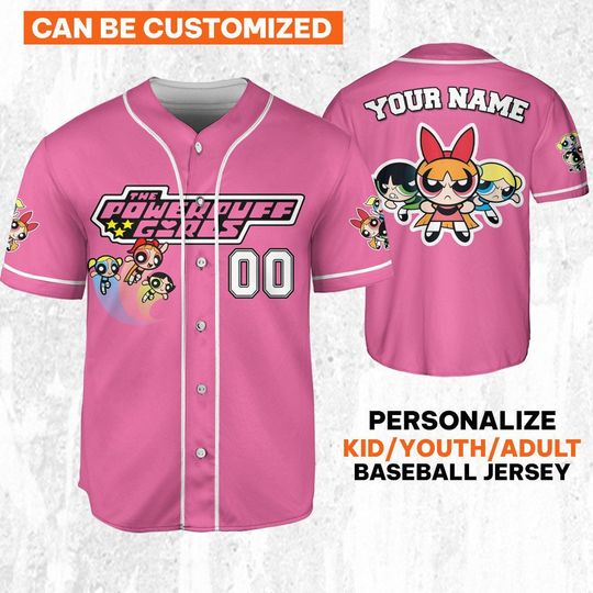 Personalize Powerpuff Girl Action Pink Black Jersey, Funny 90s Cartoons, Retro Power Puff Girls Family Jersey, Birthday Gift For Fans