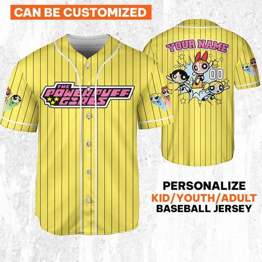 Personalize Powerpuff Girl Fly Yellow Light Black, Funny 90s Cartoons, Retro Power Puff Girls Family Jersey, Birthday Gift For Fans