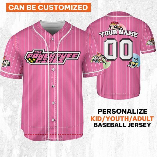 Personalize Powerpuff Girl Fly Smile Pink Black Jersey, Funny 90s Cartoons, Retro Power Puff Girls Family Jersey, Birthday Gift For Fans