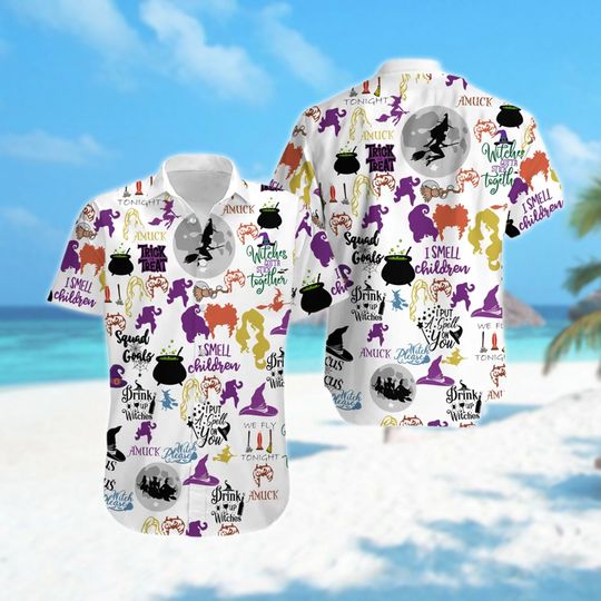 Sanderson Sisters Icons Halloween Night Hawaiian Shirt, Hocus Pocus Horror Movie Halloween Hawaii Shirt, Summer All Over Print Button Up Tee