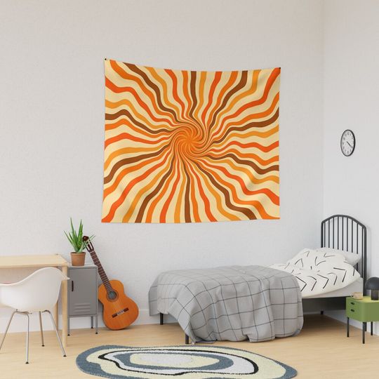 Retro 70s hippies swirl twist | old school colors Tapestry, Retro Tapestry, Back to School Gift Idea, For Decoration, Home and Living