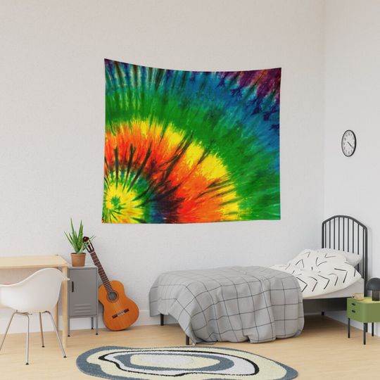 Bright Spiral Tie Dye Tapestry, Retro Tapestry, Back to School Gift Idea, For Decoration, Home and Living