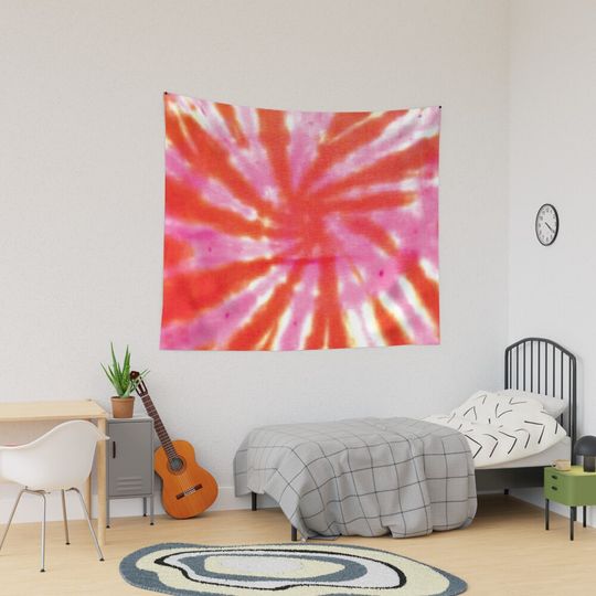 Lilac and Orange Spiral Tie Dye Tapestry, Retro Tapestry, Back to School Gift Idea, For Decoration, Home and Living
