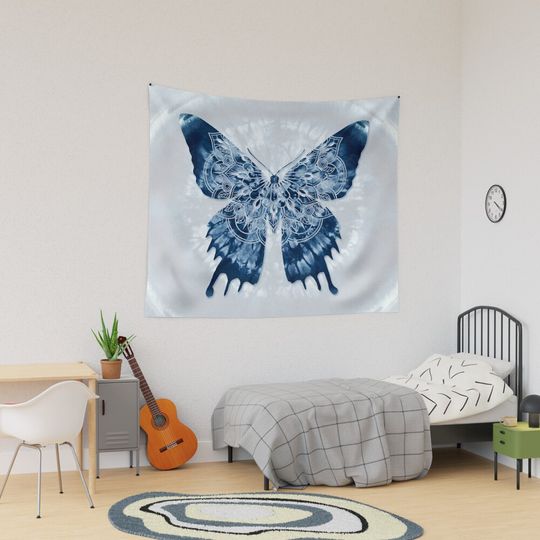 Indigo blue boho tie dye Tapestry, Retro Tapestry, Back to School Gift Idea, For Decoration, Home and Living