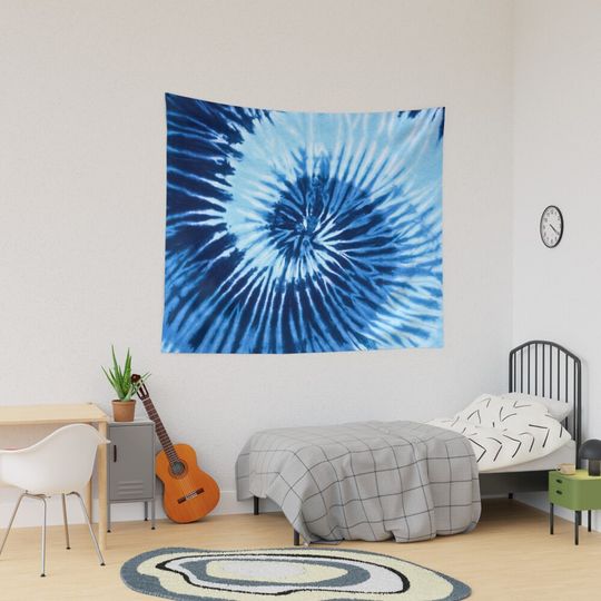Blue Tie Dye Tapestry, Retro Tapestry, Back to School Gift Idea, For Decoration, Home and Living
