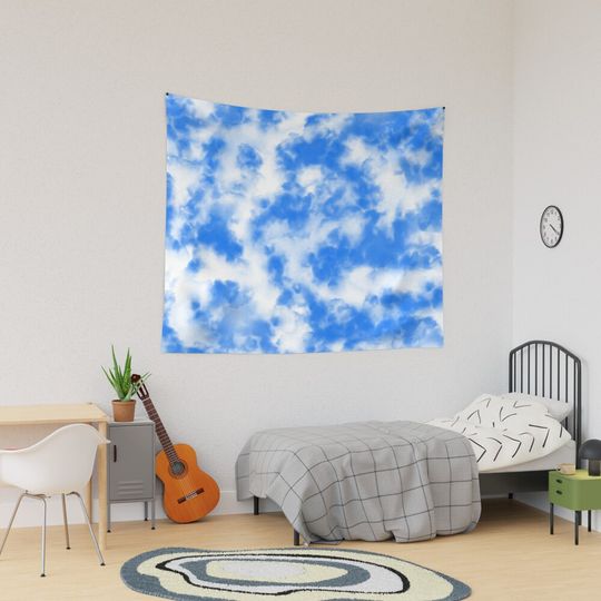 Deep Blue Clouds Tie Dye Tapestry, Retro Tapestry, Back to School Gift Idea, For Decoration, Home and Living