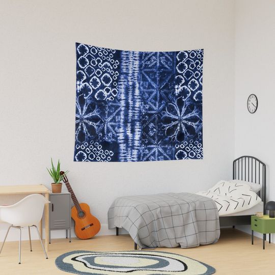 Dark Blue Summer Tie Dye Tapestry, Retro Tapestry, Back to School Gift Idea, For Decoration, Home and Living