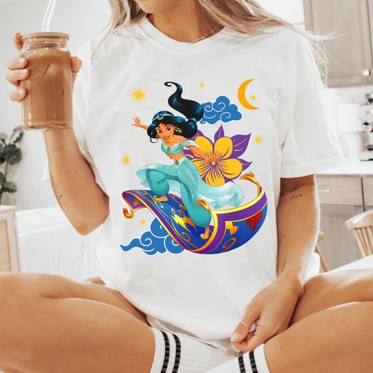 Princess Jasmine Magic Carpet Pose Shirt, Disney Aladdin Movie Washed T-Shirt