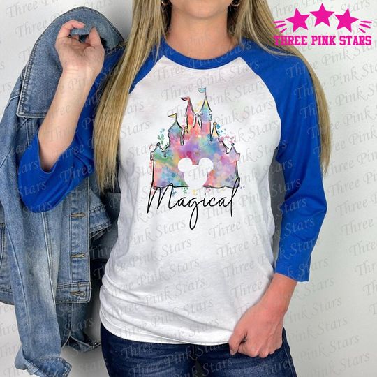Watercolor Cinde Castle Raglan 3/4 Sleeve, Magical Castle Sleeve Shirt, Princess Castle Tee E3670