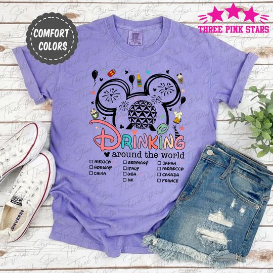 Epcot Drinking Comfort Colors Shirt, Drinking Around The World Shirt, Epcot Food and Wine Festival T-Shirt E5258