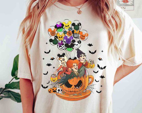 Retro Hocus Pocus Teacup Balloon Shirt, Sanderson Sisters T-shirt, Disney Witch Tee, Disney Scary Movie, Disneyland Halloween Trip Gift