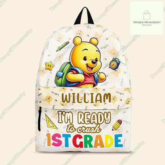Disney Pooh Front Zip Student Backpack, I'm Ready To Crush Backpack, Custom Winnie The Pooh Backpack, Racing Backpack, Back To School