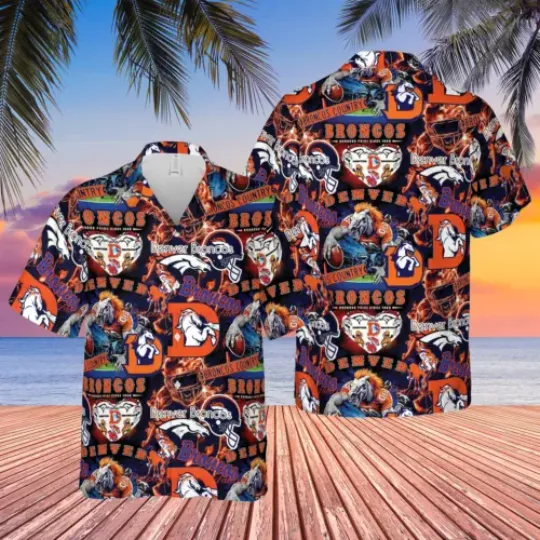 Denver Broncos Hawaiian Shirt,, button down shirt, Gift for Fan