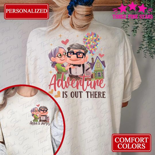 Comfort Colors Pixar Up Carl And Ellie Adventure Is Out There  Shirt, Personalized Up Carl and Ellie Couple Shirt,