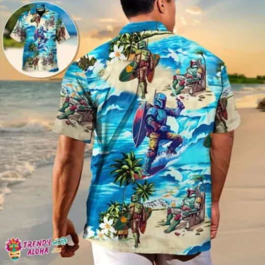 Boba Fett Surfing SW, Perfect Gift For Fan, Beach Vacation Shirt, Unisex Hawaiian Shirt Gift