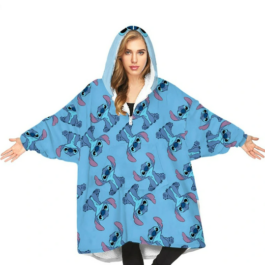 Girls Disney Lilo And Stitch Oversized Fleece Blanket Hoodie