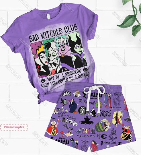 Disney Villains Pajamas, Bad Witches Shirt, Funny Villain Shorts, Maleficent Pajamas Set
