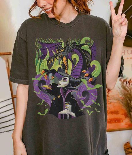 Retro Comfort Colors Maleficent Comfortable Short Sleeve Sports Tee for Men, Women, Kids, Disneyland Halloween Gifts