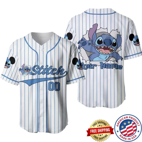 Stitch Baseball Jersey Shirt, Stitch Button Down Shirt, Stitch Lovers Gift