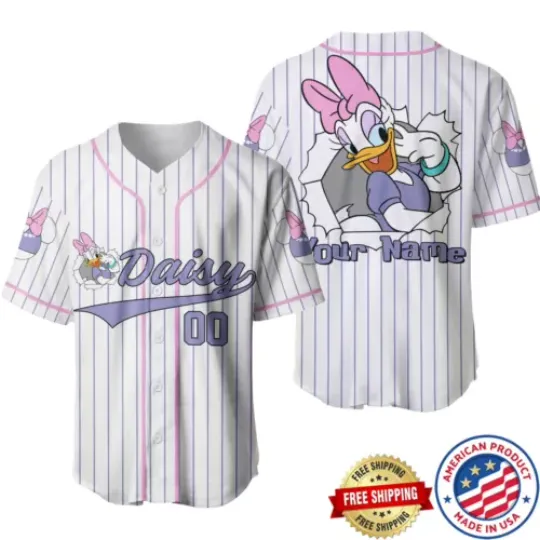 Daisy Duck Baseball Jersey Shirt, Daisy Duck Lovers Button Down Shirt Gift