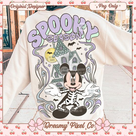 Retro Spooky Season Long Sleeve Cotton Sweatshirt, Mouse Halloween Gifts for Friends
