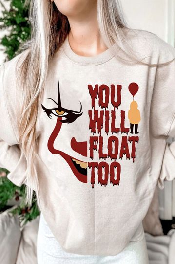 Horror Clown Balloon Long Sleeve Cotton Sweatshirt, Horror Movie Halloween Gifts for Friends