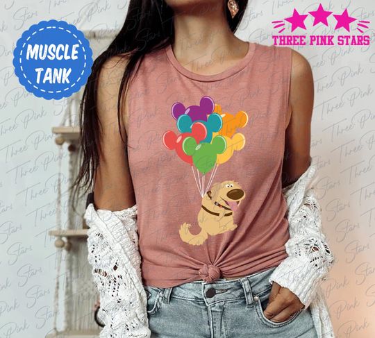 Dug Balloon Muscle Tank, Pixar Up Tank Top, Dug the Dog Tank Top E4085