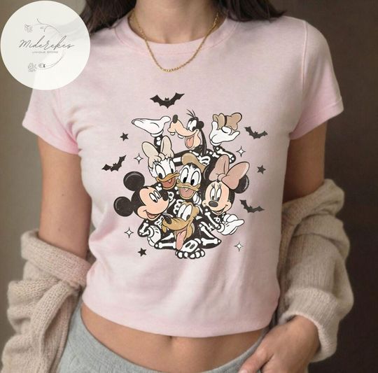 Halloween Disney Mickey & friends skeleton Baby Tee, Halloween Spooky season Disney Baby Tee